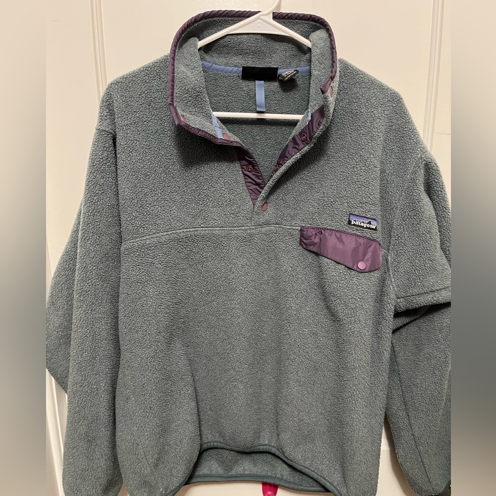 Vintage 90s Patagonia Synchilla Snap-T Sweater Green and Purple